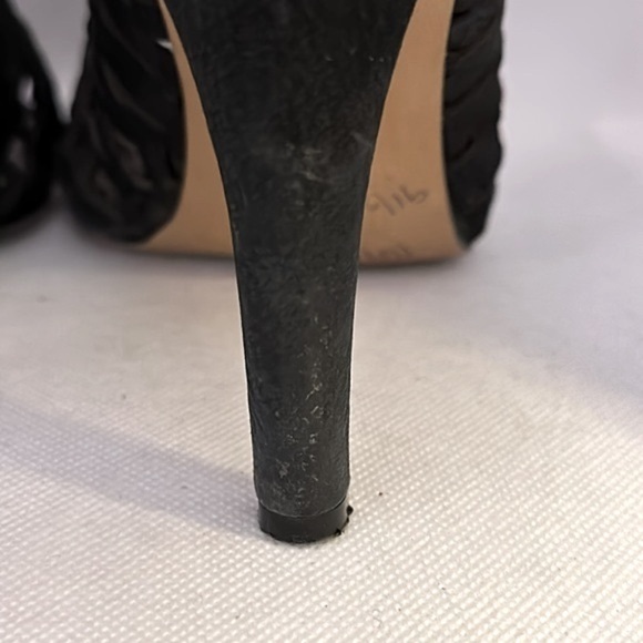 Vince Camuto Black Leather Suede Open Toe Booties Size 9.5 - Picture 12 of 16